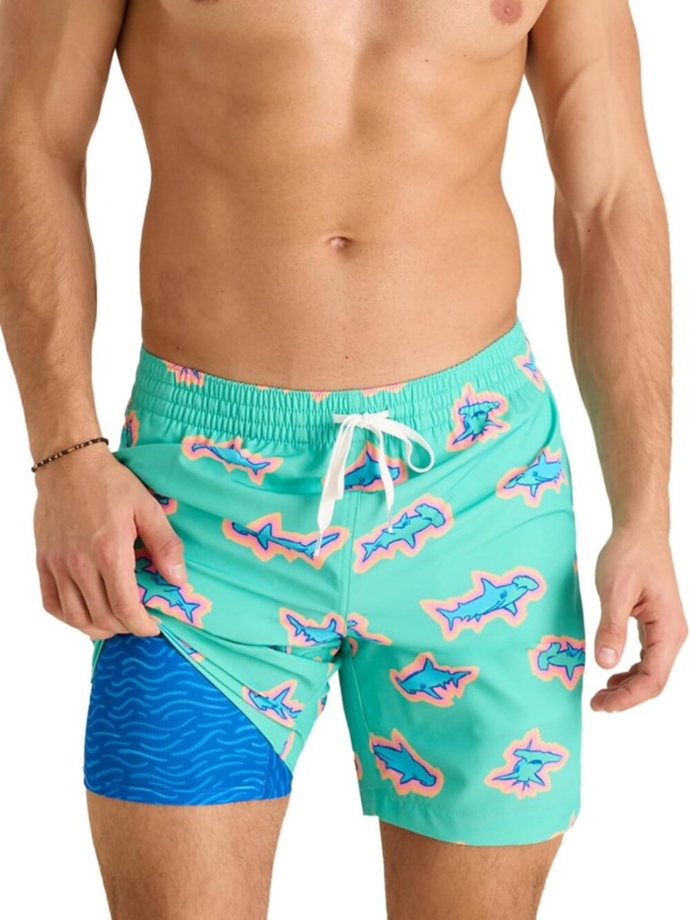 Men's 7" Swim Trunks with Elastic Waist, Boxer Brief Liner, UPF 50+, Stretch
